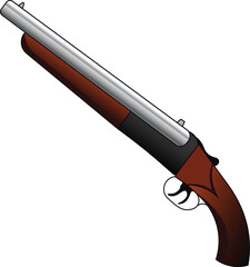 Vector illustration of a sawn-off shotgun with a wooden butt isolated on a white background. Shotgun vector illustration