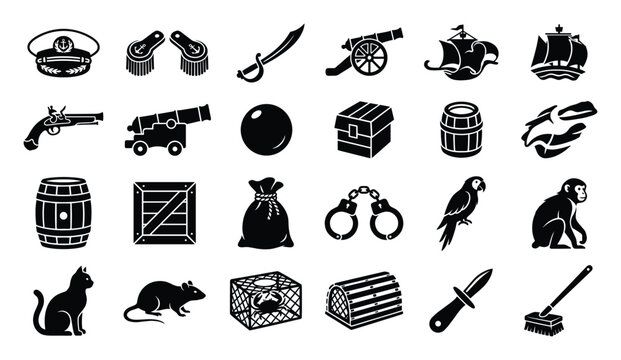 Vintage pirate and nautical adventure elements for themed game assets or graphic projects