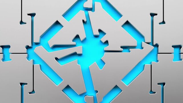 シリコン基盤と中央に嵌合する銅製チップおよびシアンの回路線の真俯瞰映像
