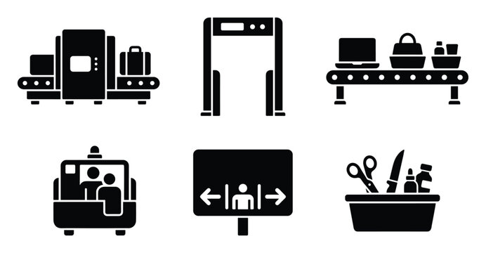 Essential airport security checkpoint glyphs for travel safety and regulatory compliance applications
