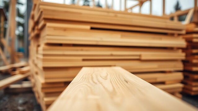 douglas. Stack of fresh Douglas fir lumber highlighting the wood's warm grain. safety posters, maintenance manuals, designed for industrial assembly lines and welding operations, used by engineers.