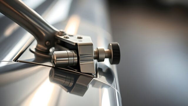 aileron. Close-up of an aircraft aileron's hinge and actuator, polished metal surface. mobility guides, transit brochures, designed for mobility and urban transit guides, used by bi analysts.