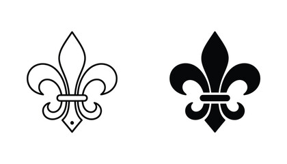 Fleur de lis heraldic emblem icon in elegant outline and solid black vector style for luxury branding and historical decorative design projects © Oliver