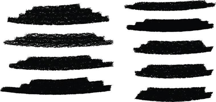 Handdrawn chalk, pastel or marker splats set. Grungy black chalk texture isolated in white background.