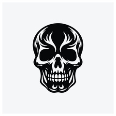 Fototapeta premium Minimal black and white stylized skull silhouette illustration.