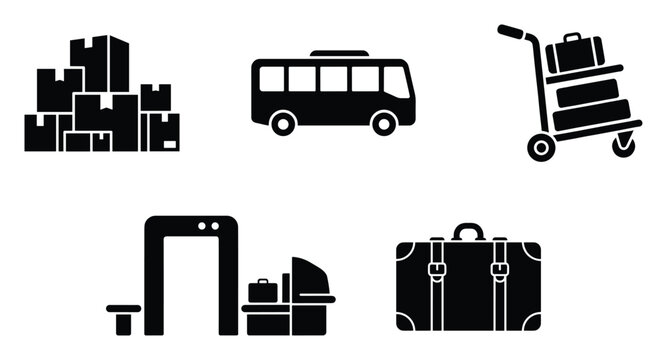 Travel and logistics icon set for transportation services or airport security checkpoints