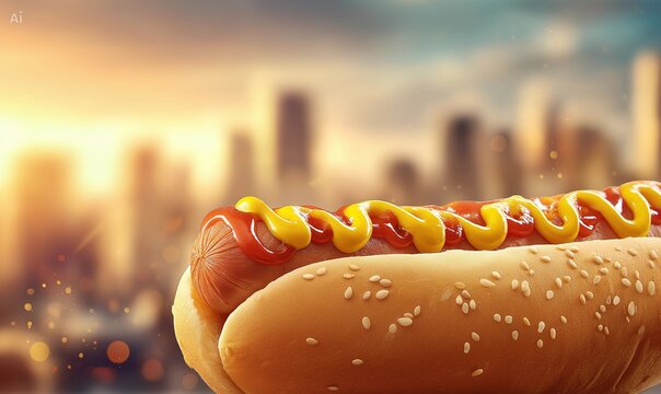 Hot dog sausage in city