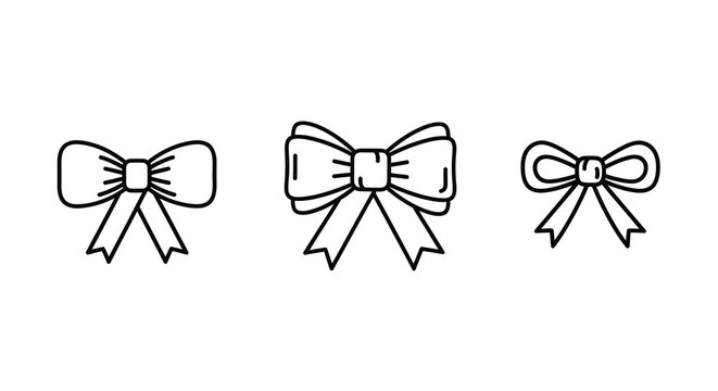 Bow line drawings set black and white illustration