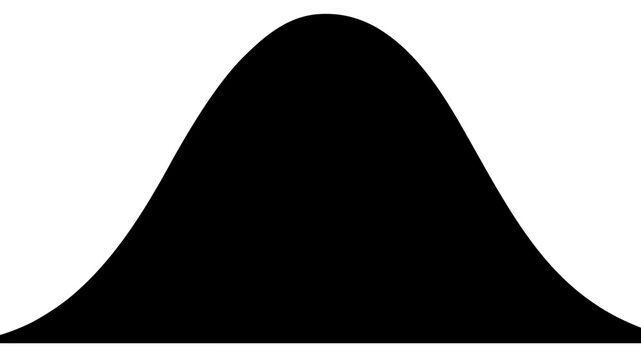 Actuarial Science Vector Illustration of a Black Bell Curve Representing Normal Distribution, Statistics, and Probability. Simple Minimalist Flat Icon for Business Data Analysis and Math.