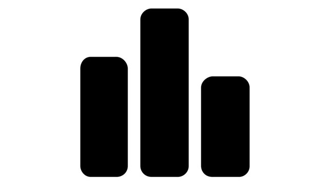 Simple black bar graph vector icon with three vertical bars of varying heights on a white background. Minimalist flat design illustration for business data analysis, growth, and financial reports.