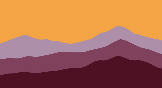 Mountains Landscape Silhouette at Sunset.