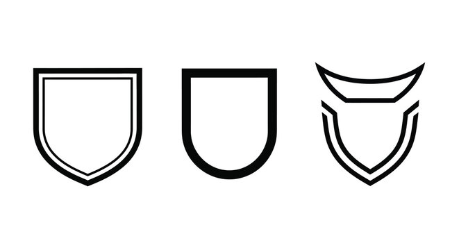 Shield shapes collection black line art on white background