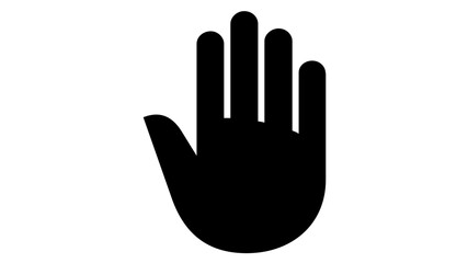 Fototapeta premium Black Silhouette of a Raised Hand Vector Icon Illustration, Minimalist Open Palm Gesture for Stop, Hello, or Voting, Scalable Flat Design Graphic Element for Business and Communication.