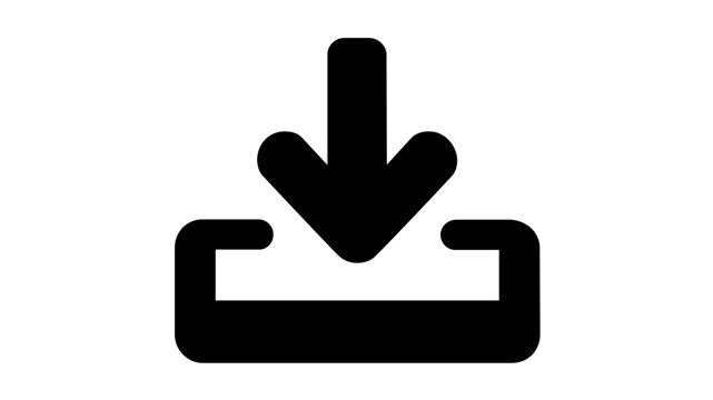 Minimalist black download icon vector illustration with a bold arrow pointing down into a tray. Clean flat design perfect for software updates, file transfers, and platform engineering interfaces.