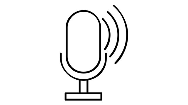 Minimalist vector icon illustration of a professional studio microphone with sound waves, ideal for podcasting, radio broadcasting, voice recording, and digital audio media content creation.