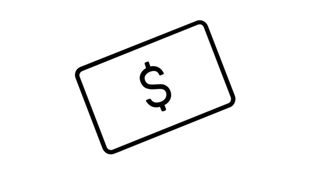 Scalable vector illustration of a tilted dollar banknote icon in a clean minimalist line art style. Ideal for business, finance, banking, and digital payment interface design projects.