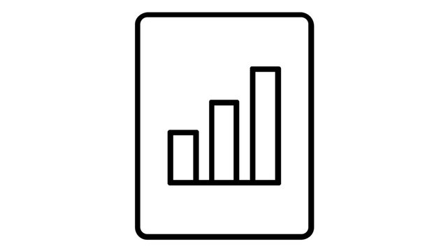 Minimalist vector icon illustration of a business receipt or document featuring an upward-trending bar chart, clean line art style for financial reports, data analysis, and sales tracking.