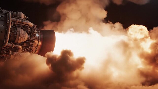Rocket Engine Ignition Captured During Launch with Intense Plumes and Bright Flame.