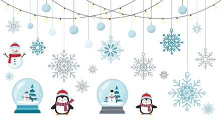 Snow globe penguins in winter scene. © Awaludin