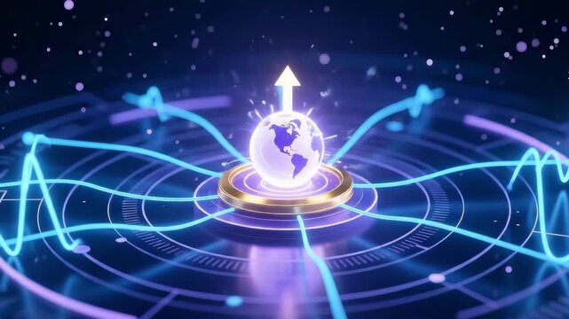 Centralized global digital network representing thriving Startup ecosystem highlighting the expansion of Innovation for Business Systems and the flow of data for Success
