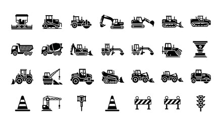 Construction Vehicles and Equipment Icons Set © difka