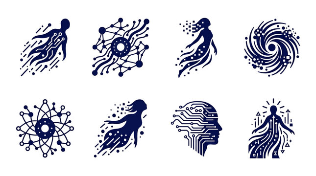 Abstract designs and swirling patterns.