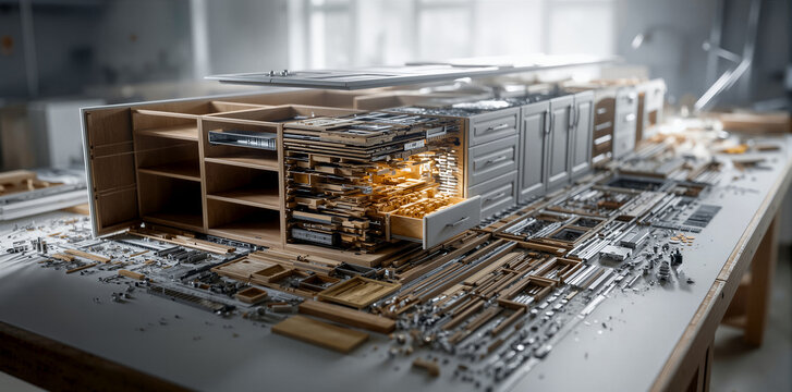 Futuristic storage unit assembly featuring illuminated interiors and detailed craftsmanship