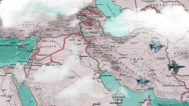 Animated Map of Fighter Jets Flying Over Iran Airspace in the Middle East