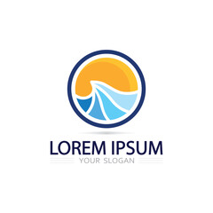 Fototapeta premium Creative blue water wave logo vector icon fluid ocean branding identity template design