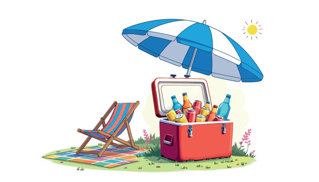 Vsai summer vacation picnic with drinks cooler and sun umbrella
