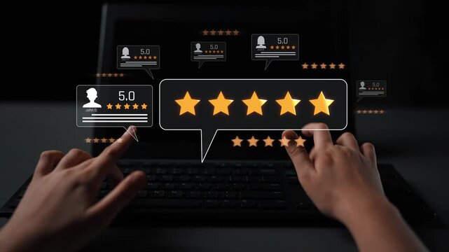 Customer centric review and rating system support product review, digital rating concept, and customer give good trust by visualizing people choice through stars and feedback content technology Marrow