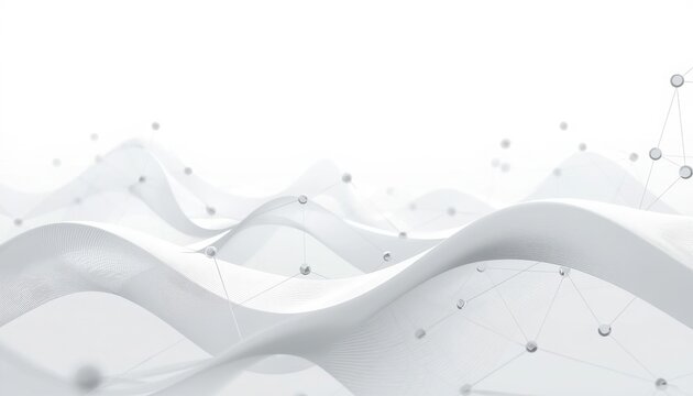 Abstract flowing white waves with subtle textured details and floating small spheres suggesting a futuristic or scientific concept abstract background wave background flow background
