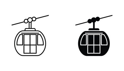 Cable car icon set featuring outline and solid black graphic styles for mountain transport and tourism branding © Mystic