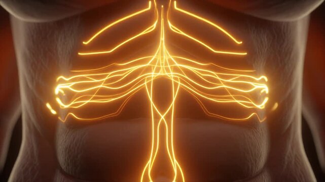 Muscular Torso Animation Presents Internal Nerve Pathways and Muscle Anatomy for Science Visuals and Education