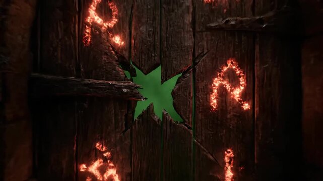 Mysterious stone doorway illuminated with glowing runes