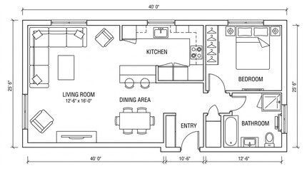 Floor plan of a small house with two bedrooms and kitchen. © Jon