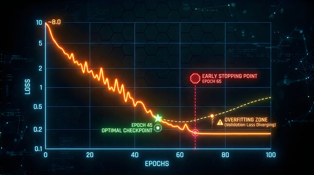 Data science machine learning training loss curve with overfitting zone