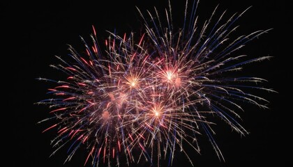 Fototapeta premium Vibrant fireworks display exploding in the night sky, colorful pyrotechnic sparks and light trails, festive celebration background for holidays