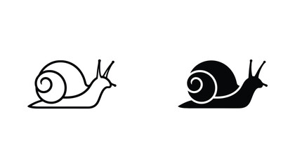 Snail animal icon set featuring simple clean outline and solid black silhouette designs for nature or slow movement concepts isolated on white background © Prism
