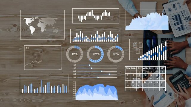 Data Analysis and Visualization with Charts, Graphs, and Maps Representing Business Growth on a Wooden Table Surface Gluon.