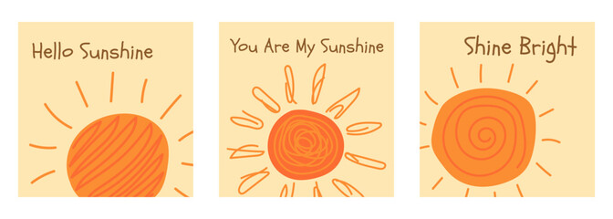Set of cute greeting cards with suns. Collection of postcards with inspirational and a sun in a hand drawn style © Anastasiia