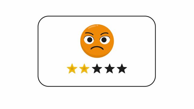 Customer Review Satisfaction Rating Stars with Smiley Scale 1 to 5 Angry to Happy Faces from Negative to Positive 2D Flat Design Style Animation