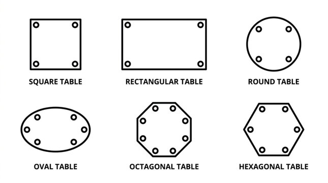Various Table Shapes and Designs Illustrated.