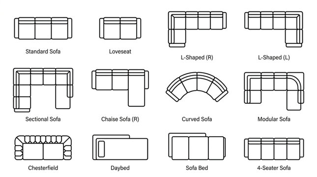 Various Sofa Layouts and Designs Illustrated.