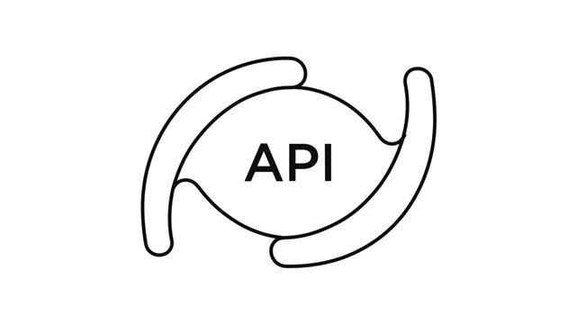 API Gateway Vector Icon Illustration featuring a central circle with API text and symmetrical curved archways. Clean minimalist line art style for software development and web services.