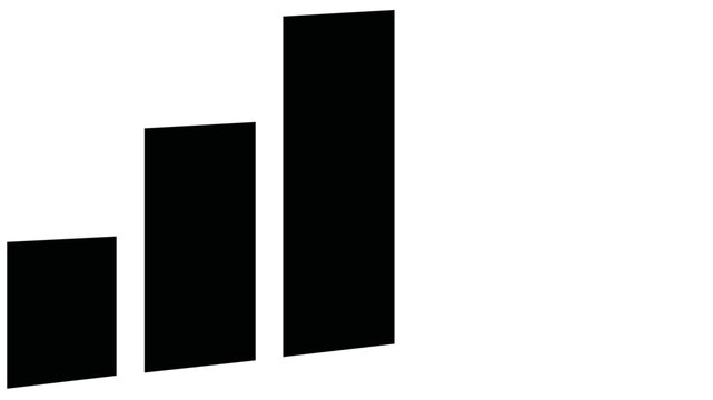 Minimalist black bar graph vector icon featuring three vertical bars of increasing height, ideal for business growth, financial data visualization, analytics, and professional presentations.
