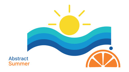 Abstract Summer Vibes: A vibrant artistic depiction of summer, capturing the essence of a bright sunny day with the sun, the ocean waves, and a juicy citrus fruit, all harmoniously composed. © hafeza