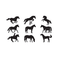 Obraz premium Set of silhouette of horses, on white background. 