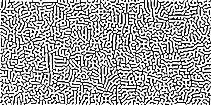 Abstract truing organic wallpaper Turing reaction diffusion monochrome seamless pattern with chaotic motion. Generative algorithm psychedelic background. 