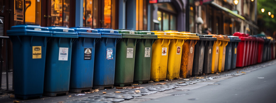 Three full dustbins for sorting trash on the backyard